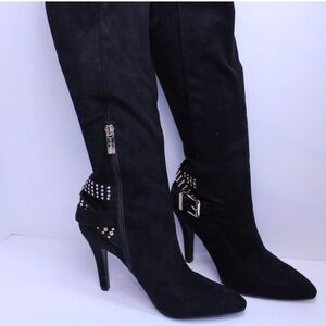 BCBGeneration Black Suede Boots | Studded Buckle Size 8M